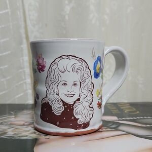 New Rothshank Handmade Ceramic White Floral Coffee Tea Mug W/ Dolly Parton
